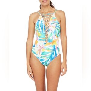 LA BLANCA | Wild Tropic Lace-Up One Piece Swimsuit
